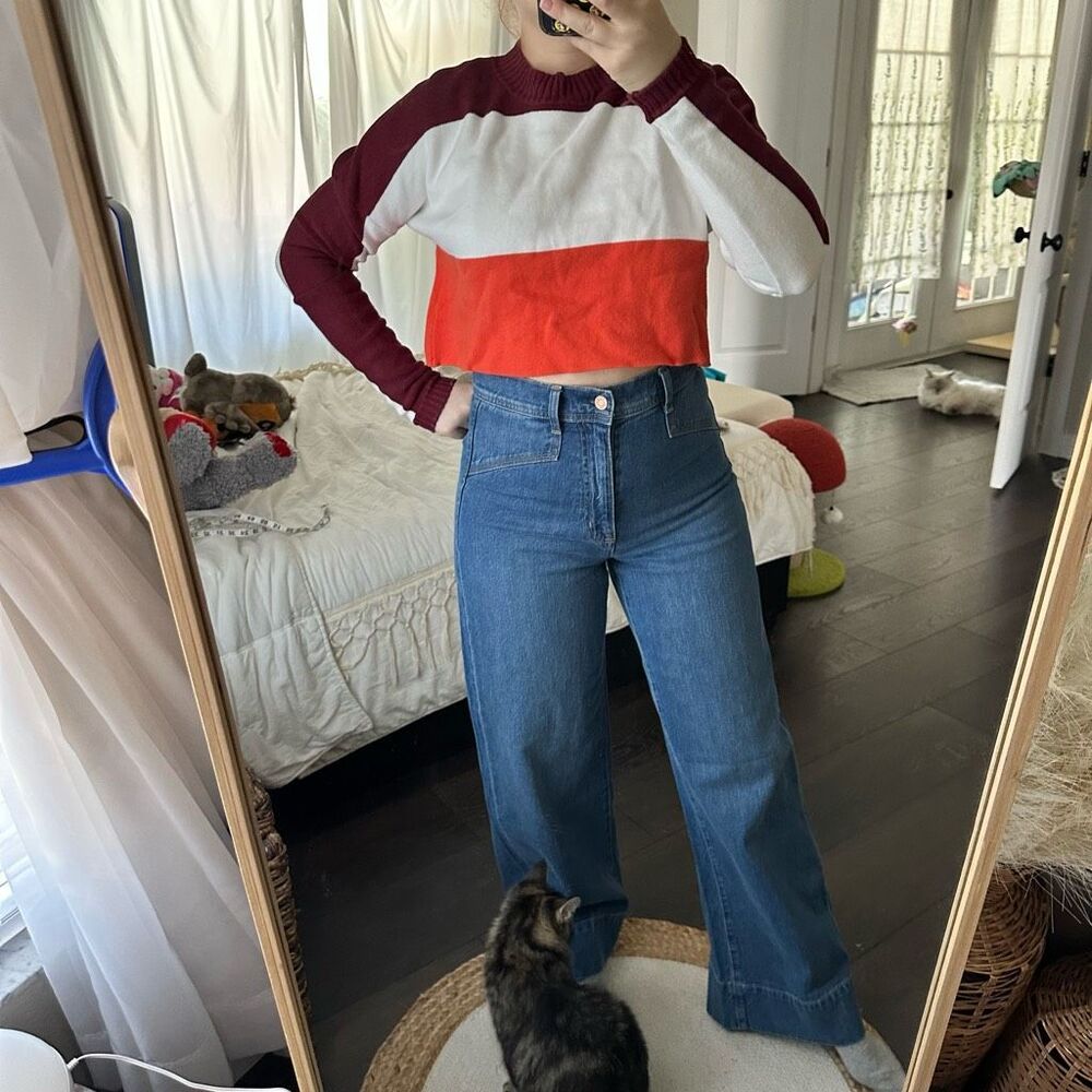 Urban Outfitters Women’s Maroon Colorblock Small Cropped Sweater